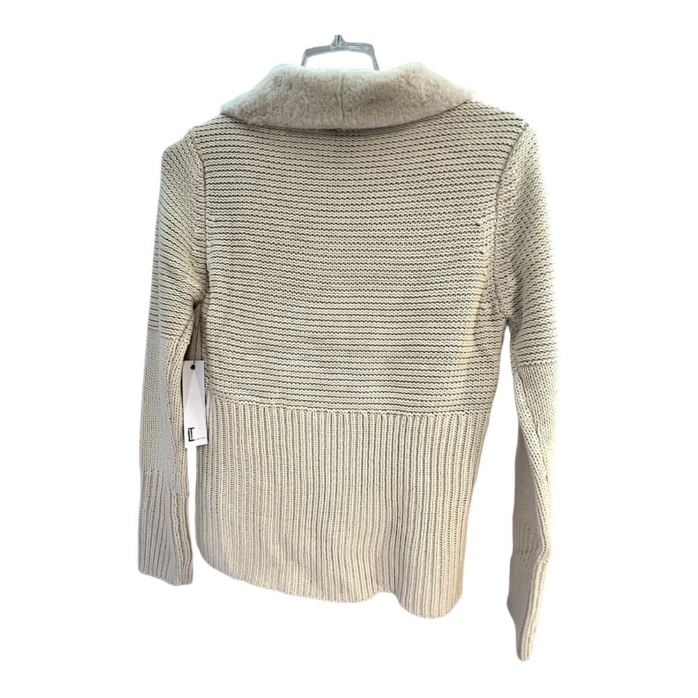 LOVE TOKEN Faux Suede Open Cream Sweater/Cardigan in knitted design NWT SZ MED - Picture 11 of 16